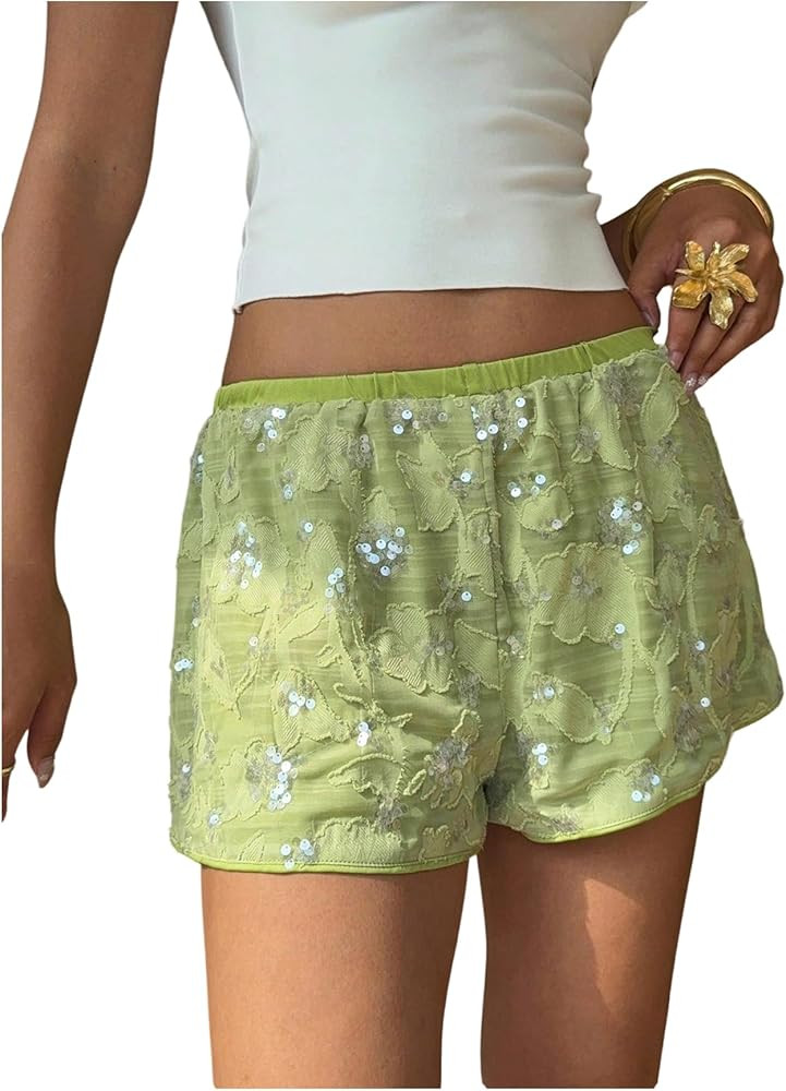 MakeMeChic Women's Sequin Mini Shorts Low Waisted Summer Boxer Shorts | Amazon (US)