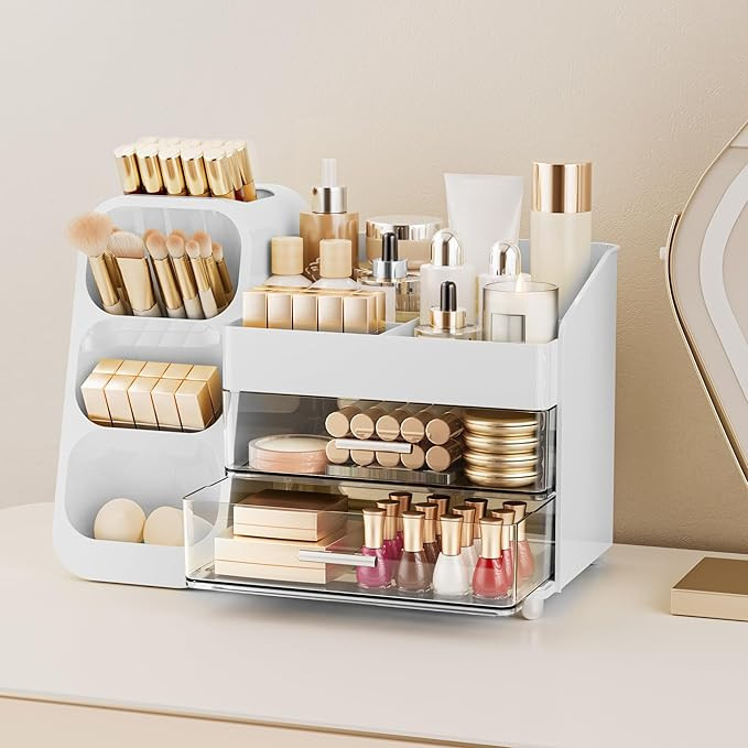 Delamu Makeup Organizer with Drawers for Vanity, Spacious Cosmetic Display Case with Makeup Brush... | Amazon (US)