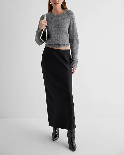 Fuzzy Knit Crew Neck Sweater | Express