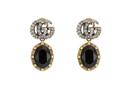 Double G earrings with black crystals | Gucci (US)