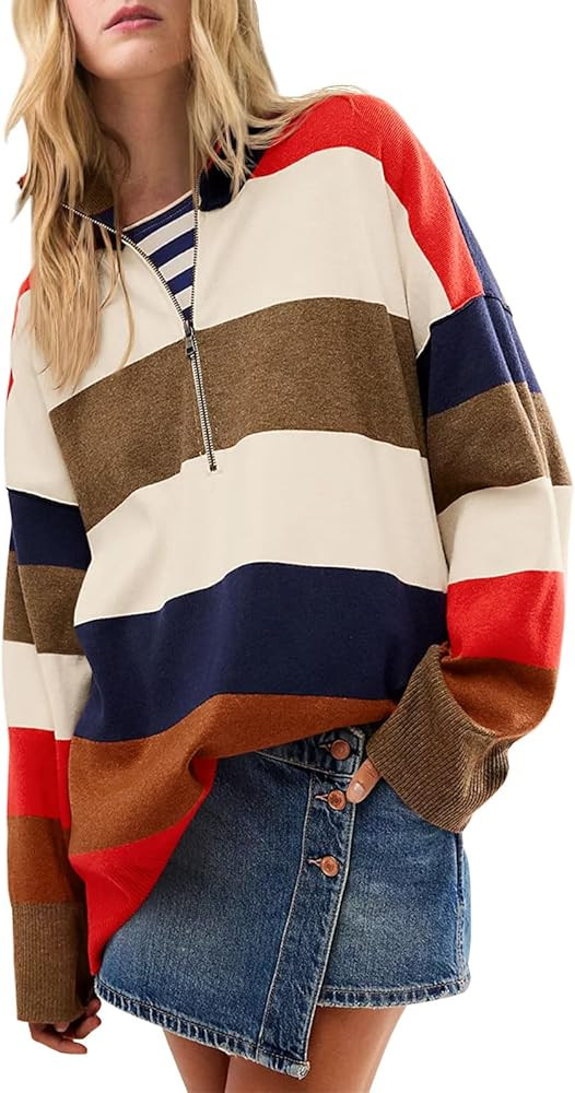 Yousify Oversized Womens Sweaters Fall 2025 Half Zipper Turtleneck Sweater Long Sleeve Tops S-2XL | Amazon (US)