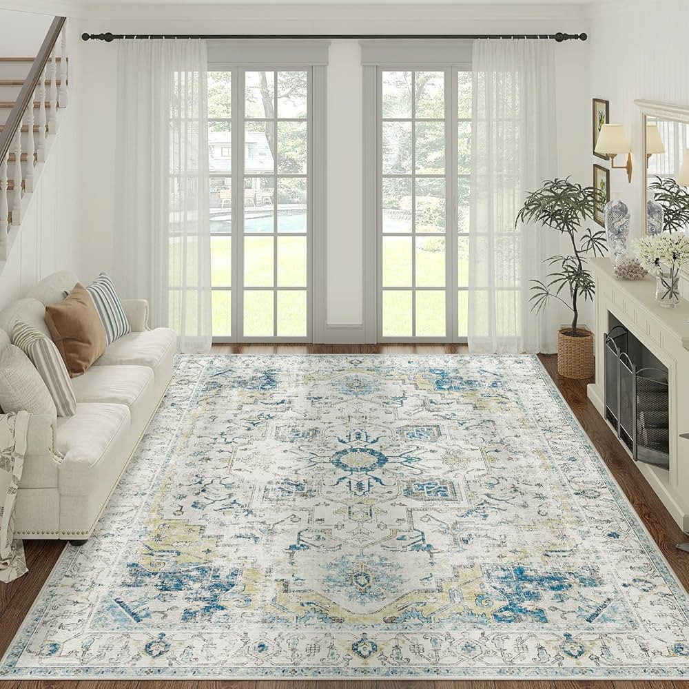 jinchan Area Rug 8x10 Washable Rug Vintage Rug Indoor Floor Cover Print Distressed Carpet Light B... | Amazon (US)