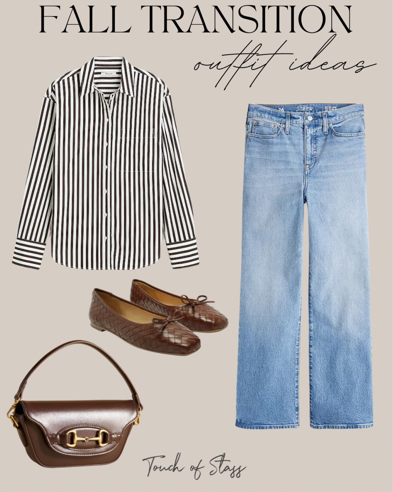 Chocolate brown pinstripe button down, straight leg denim, woven flats, chocolate brown handbag, fall classic outfit 

#LTKShoeCrush #LTKStyleTip #LTKOver40