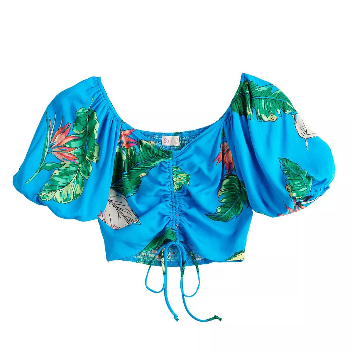 Juniors' SO® Puff Sleeve Ruched Top | Kohl's