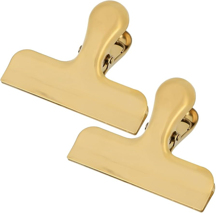 2Pcs Gold Chip Clips, 3 Inch Wide Stainless Steel Brass Notebook T Clip, Heavy Duty Food Bag Clam... | Amazon (US)