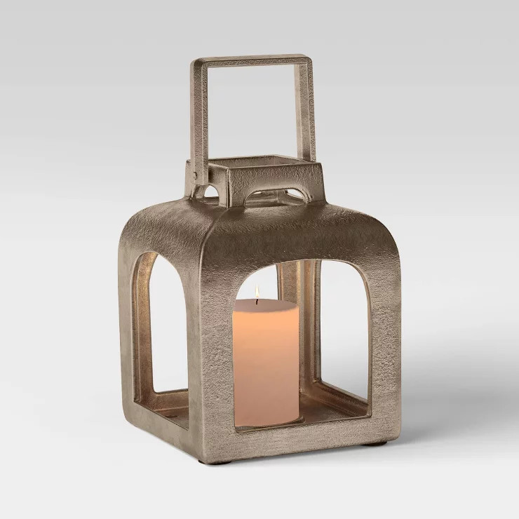 Cast Metal Outdoor Lantern Pillar Candle Holder Gold - Smith & Hawken™ | Target
