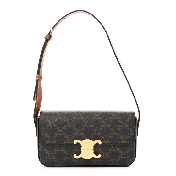 Canvas Calfskin Triomphe Shoulder Bag Tan | FASHIONPHILE (US)