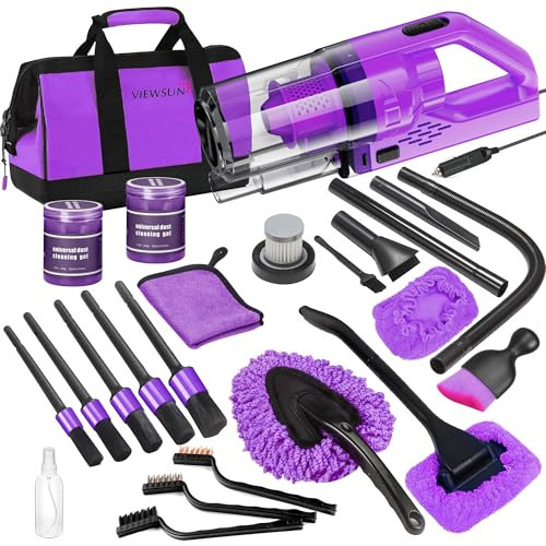 Viewsun 17PCS Car Cleaning Kit, Purple Car Interior Detailing Kit with High Power Handheld Vacuum, Detailing Brush Set, Windshield Cleaner, Cleaning Gel, Complete Auto Accessories for Women Gift | Amazon (US)