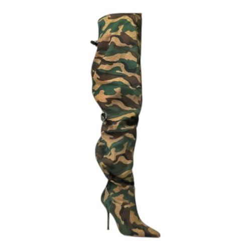 Liliana Women Stiletto High Heel Thigh High Boots Over the Knee Pointed Toe Slouchy Pull On Boots Bexie 44 Camouflage 8.5 | Amazon (US)