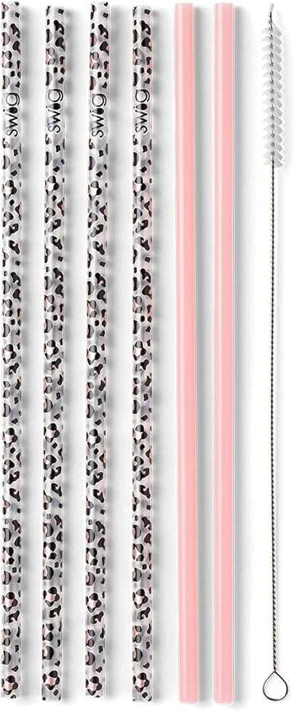 Swig Life Reusable Straws Luxy Leopard + Blush Reusable Straw Set + Cleaning Brush, Each Straw is... | Amazon (US)