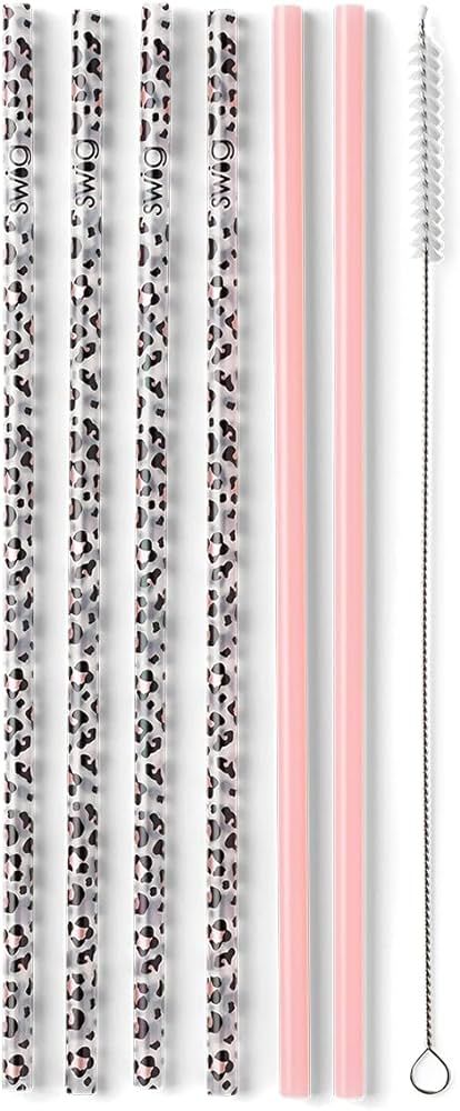 Swig Life Reusable Straws Luxy Leopard + Blush Reusable Straw Set + Cleaning Brush, Each Straw is... | Amazon (US)