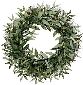 24 inch Artificial Wreath Green Leaves Wreath Olive Branch Greenery Wreath, Perfect for Home Offi... | Amazon (US)