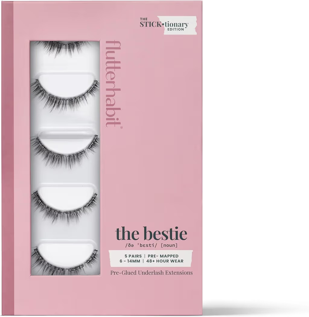 FlutterHabit STICKtionary Bestie Self Adhesive Eyelashes Kit, Pre Glued Underlash Strips for Beginners, No Glue Lash Extensions, Lightweight Reusable Clusters for Natural Look at Home (5 Pairs) | Amazon (US)