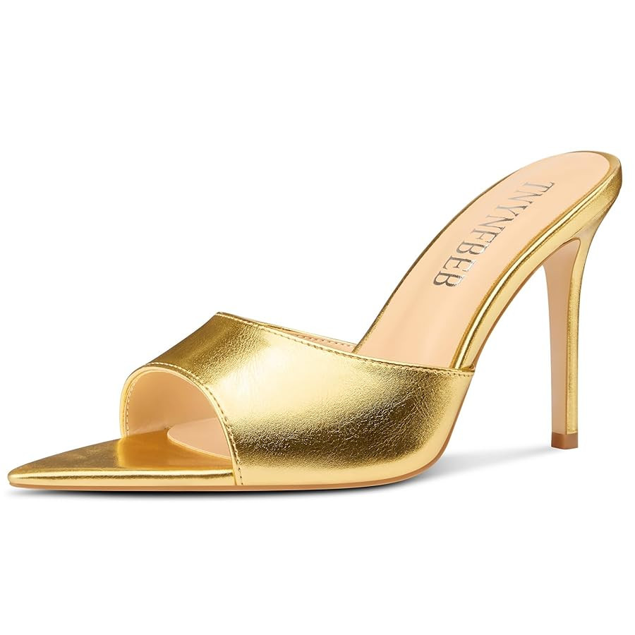 TNYNFBEB Womens Stiletto High Heel Pointed Open Toe Sandals Mules Shoes Slingback Slip-on Prom Pa... | Amazon (US)