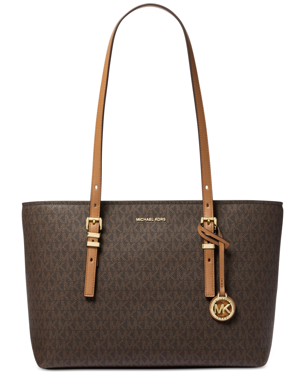Michael Michael Kors Quinn Medium Signature Logo and Leather Tote Bag - Brown/acorn | Macy's