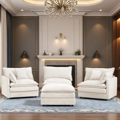 Modular Sectional Sofa, 105 Inch L Shaped Couch Set For Living Room, 3-Seater Comfy Cloud Couches With Movable Ottoman, Diy Combination, Chenille | Wayfair North America
