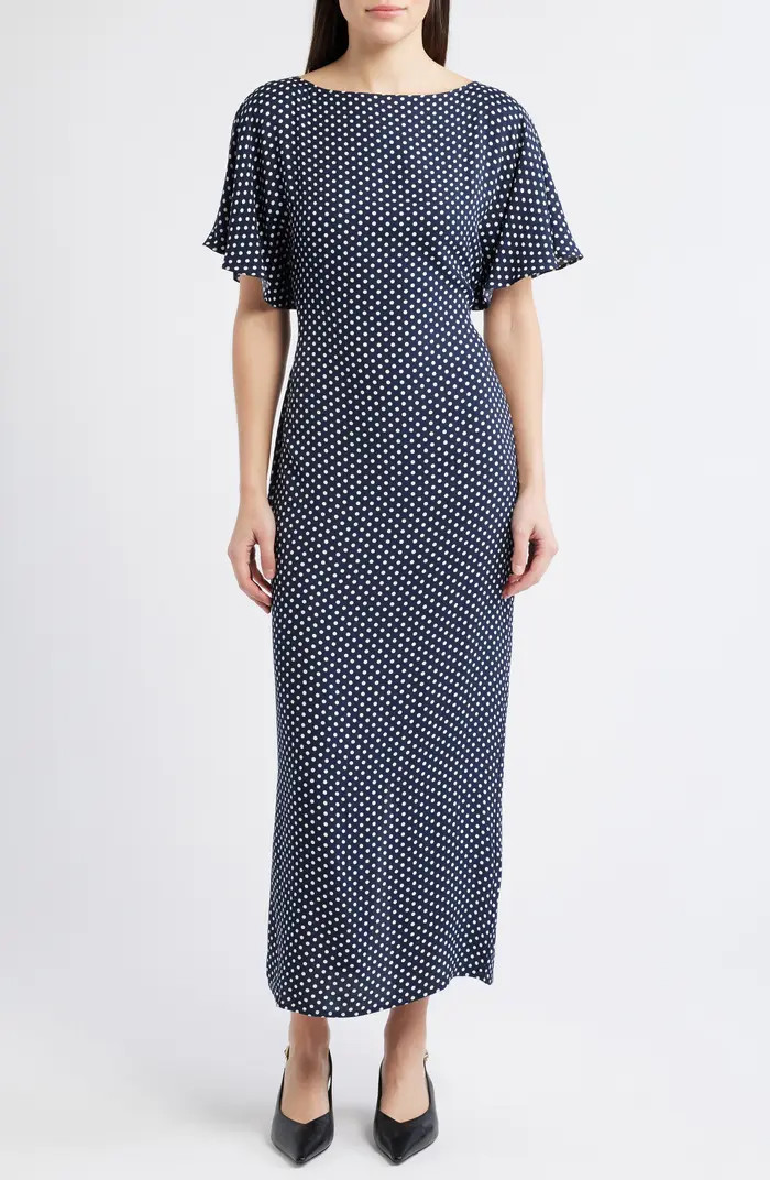 Reformation Maeva Polka Dot Flutter Sleeve Midi Dress | Nordstrom | Nordstrom