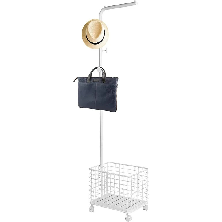 2-in 1 Garment Rack with Basket, Coat Rack Storage Stand on Wheels,Free-standing Clothes Rack, wi... | Walmart (US)
