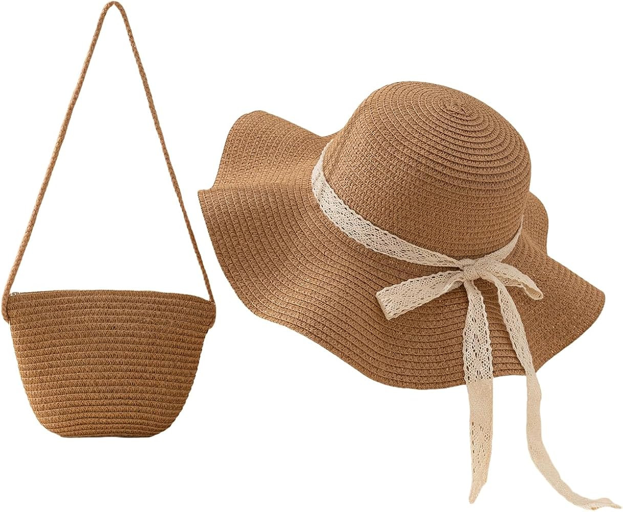 Verdusa Women's Bow Wide Brim Straw Sun Hat and Crossbody Straw Bag Set | Amazon (US)