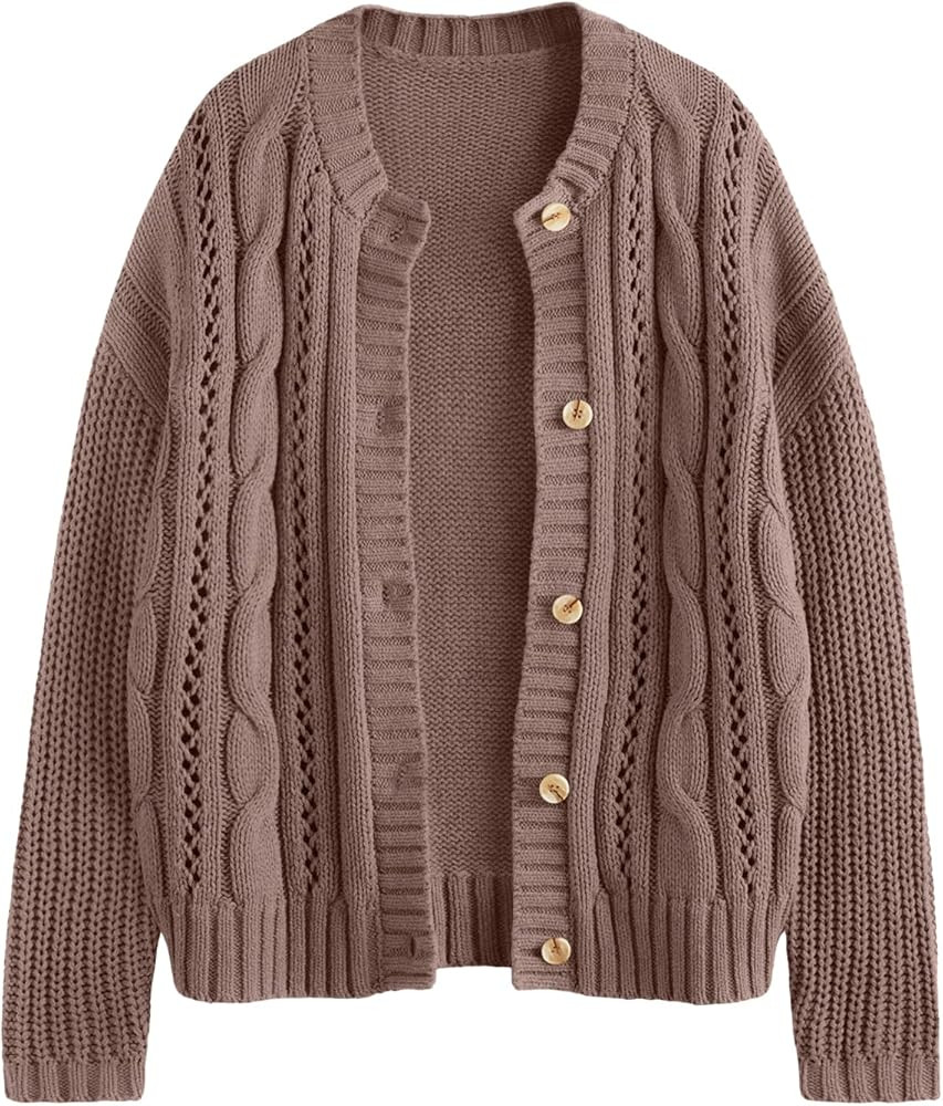 LILLUSORY Women's Cardigan Sweaters Cable Knit Crochet Fall Jackets Button Up 2024 Trendy Outfits | Amazon (US)