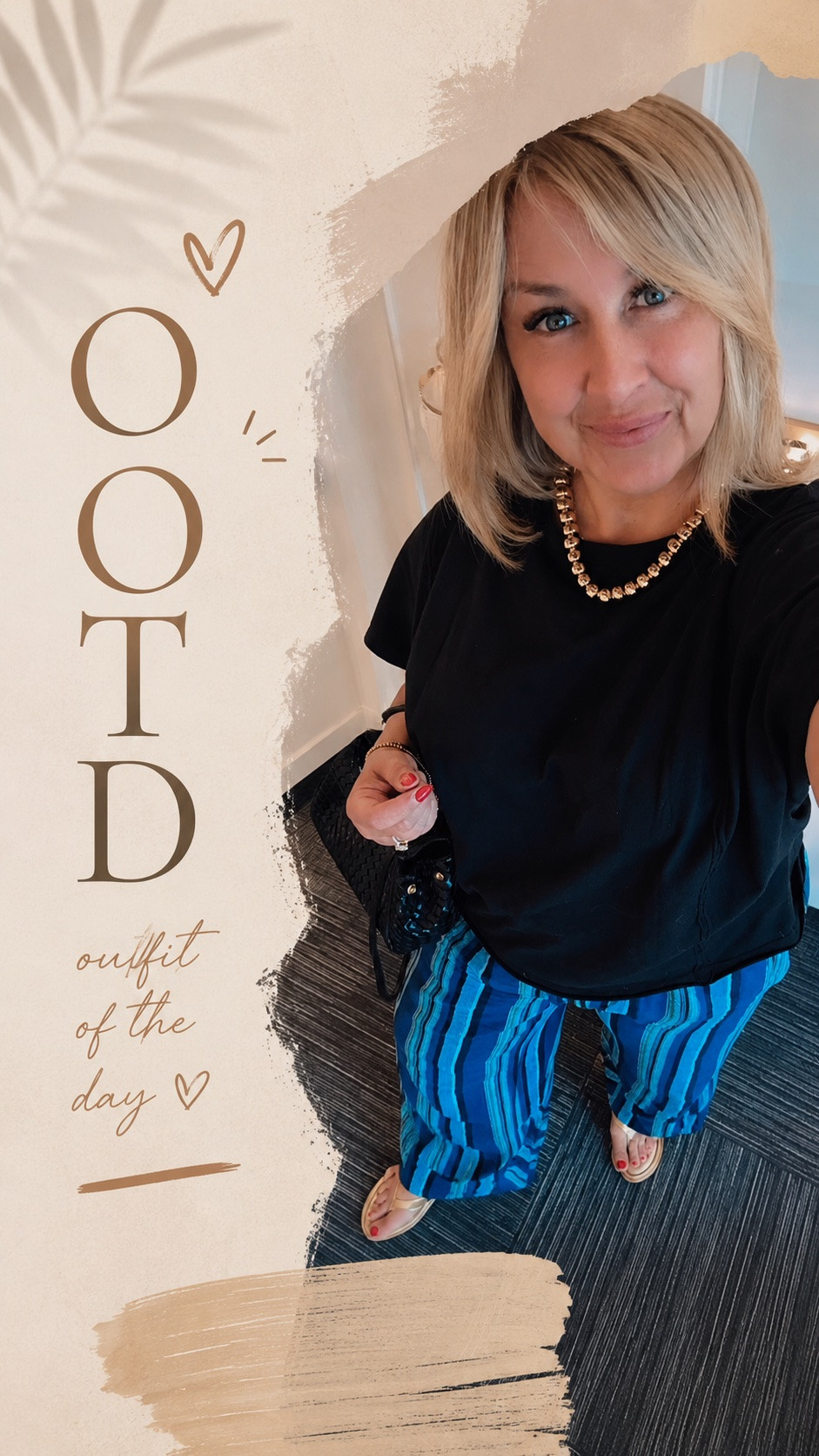 Blue is definitely having a moment 💙 and I’m here for it! These striped pants are lightweight, comfortable, and make getting dressed so easy. Paired with a classic black tee, gold accessories, and neutral sandals, this is one of those outfits that feels effortlessly put together.

I love sharing affordable outfits that are comfortable, flattering, and easy to recreate. Everything I’m wearing is linked in my bio so you can shop the look!
✨ Follow @AnyasLooks for more midsize style, affordable fashion finds, and everyday outfit inspiration.