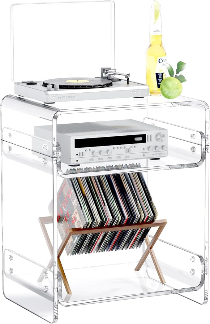 Acrylic Record Player Table with Storage Shelf– Sleek Bedside Storage with Durable Design, Perf... | Amazon (US)