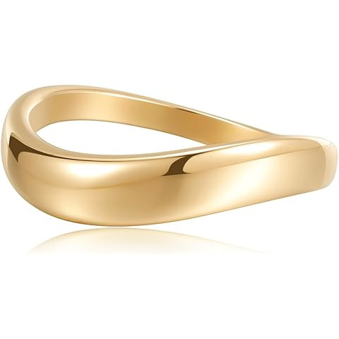 PAVOI 14K Gold Plated Wavy Stackable Ring for Women | Twisted Wave Band | Delicate Eternity Rings | Amazon (US)