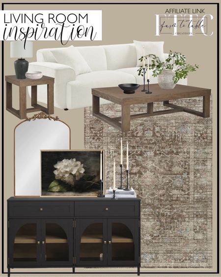 Living Room Inspo. Follow @farmtotablecreations on Instagram for more inspiration.

Vick 56'' Sideboard. Minimore Modern Style Sofa 91" Round Arm Sofa. Magnolia Home By Joanna Gaines X Loloi Millie Charcoal / Dove Area Rug. Moody Hydrangea Oil Painting. Anglo Metal Flat Wall Mirror. Booker Taper Candleholders. Pottery Barn Finds. Esmont Coffee Table. Warman Frame End Table. Daveney Concrete Table Lamp. Domanico Stoneware Decorative Urns & Jars. Fairfax Ceramic Decorative Bowl 1. 31" Fake Wisteria Branches. Mable Stoneware Decorative Bowl 1. Living Room Decor. Living Room Inspo. 

#LTKSaleAlert #LTKFindsUnder50 #LTKHome