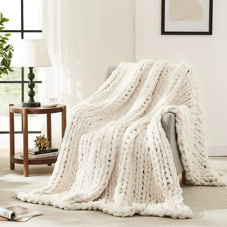 Soft Chenille Chunky Knit Blanket 50x60, Handmade Cable Crochet Throw for Winter, Cozy Home Decor... | Walmart (US)