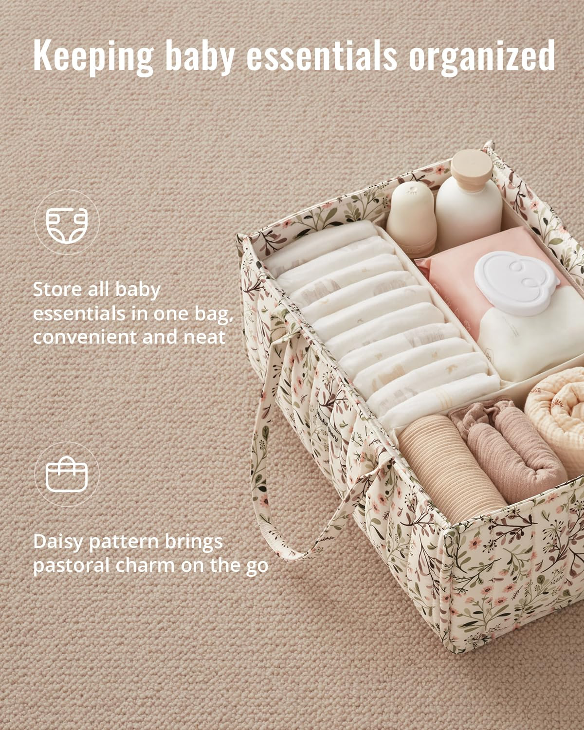 Blissful Diary Floral Diaper Caddy Organizer, Stylish Nursery Storage Basket, Diaper Bag,Gift for... | Amazon (US)