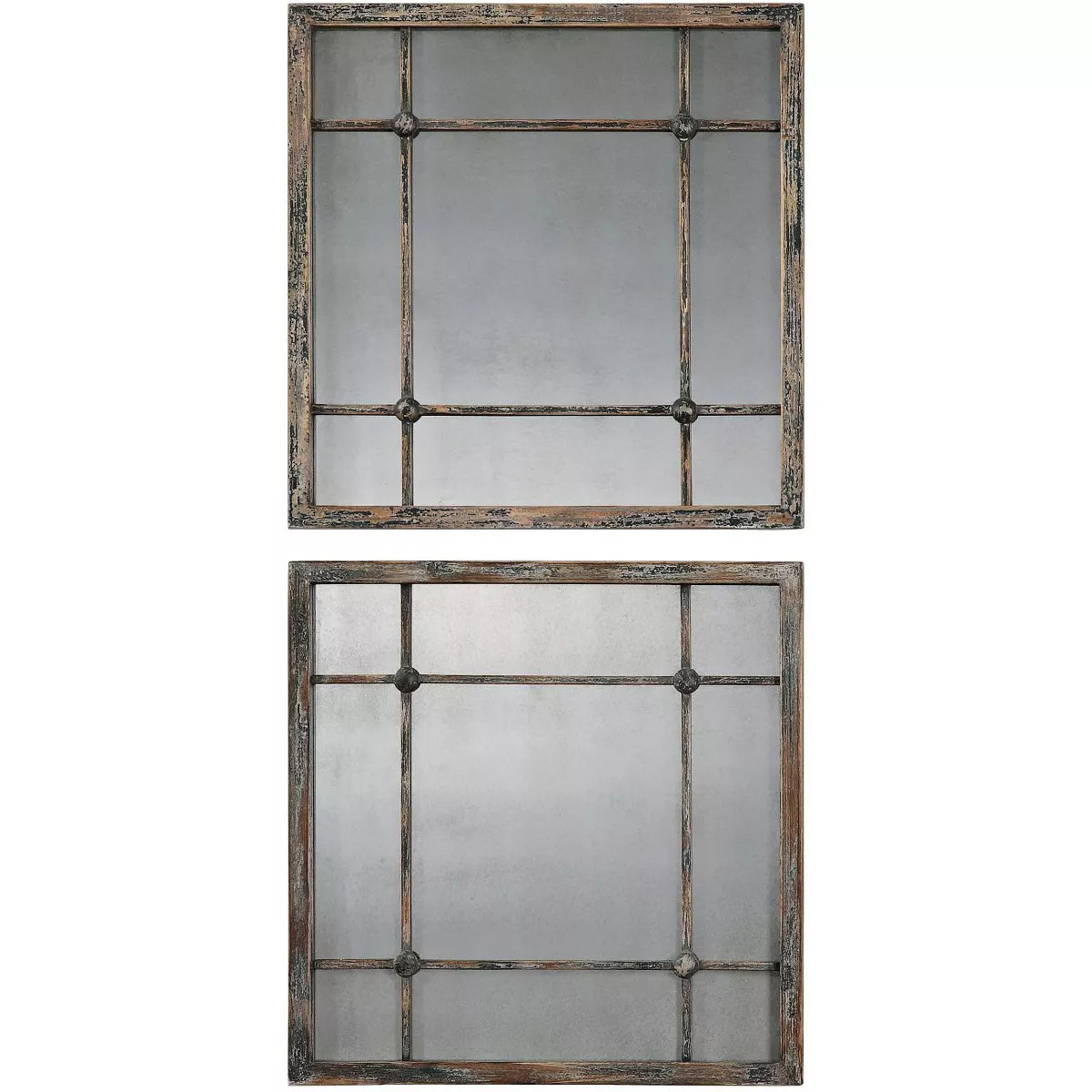 Uttermost Square Vanity Accent Wall Mirrors Set of 2 Rustic Distressed Slate Blue Aged Ivory Fram... | Target