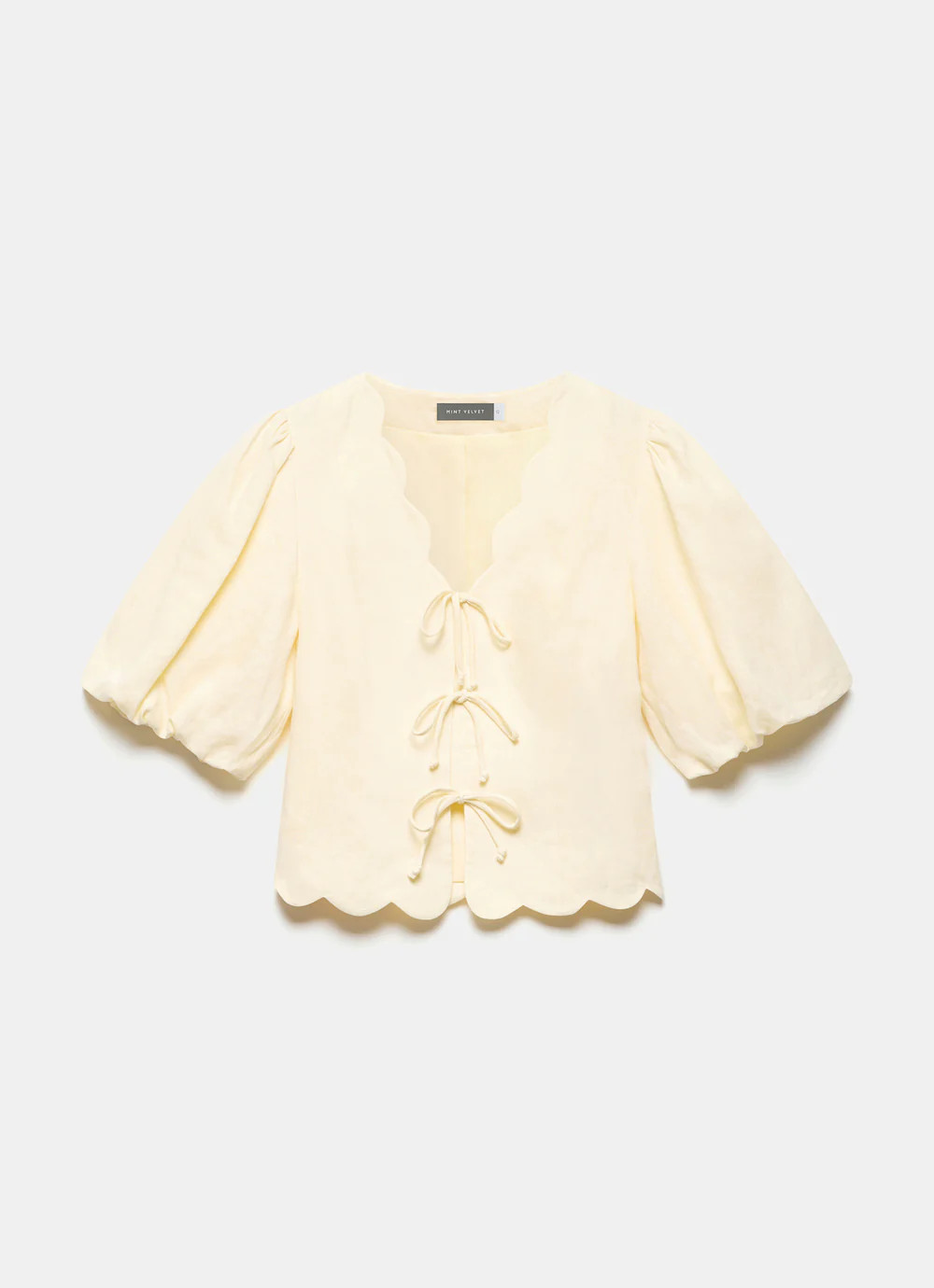 Yellow Linen Scallop Tie Front Top | Mint Velvet - US