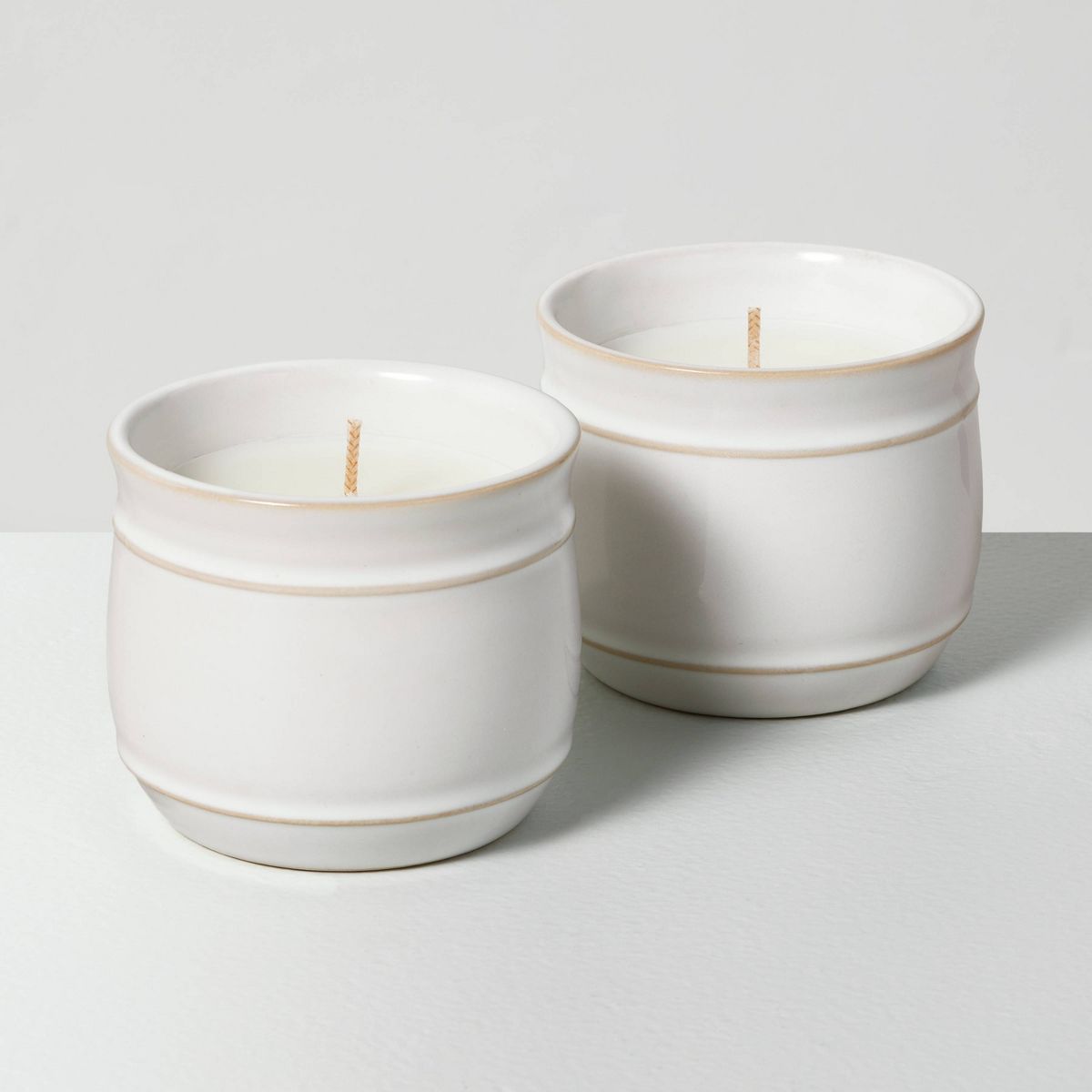 2pk Barrel Ceramic Candle Gift Set - Salt/Canvas 4oz - Hearth & Hand™ with Magnolia | Target
