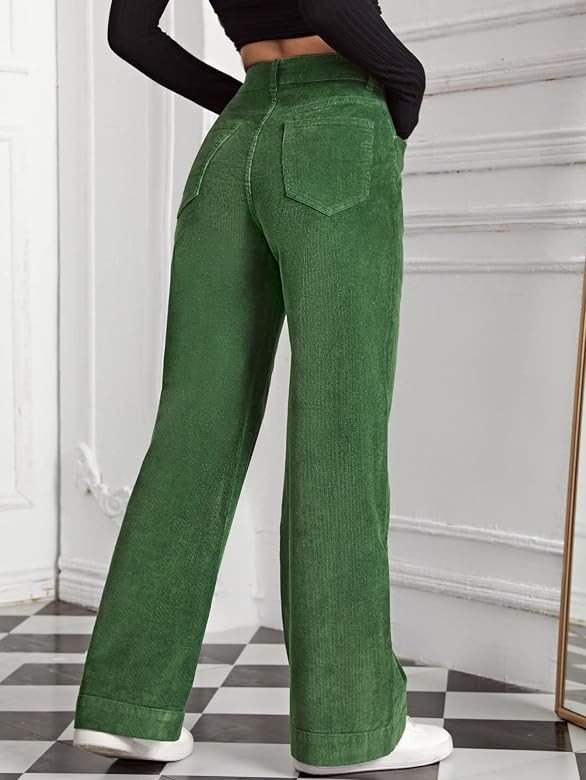 Floerns Women's High Waist Corduroy Pants Wide Leg Workout Trousers with Pocket | Amazon (US)