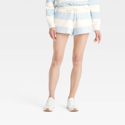 Women's Leisure Studio Mid-Rise Fleece Shorts - Universal Thread™ Light Blue Striped S | Target