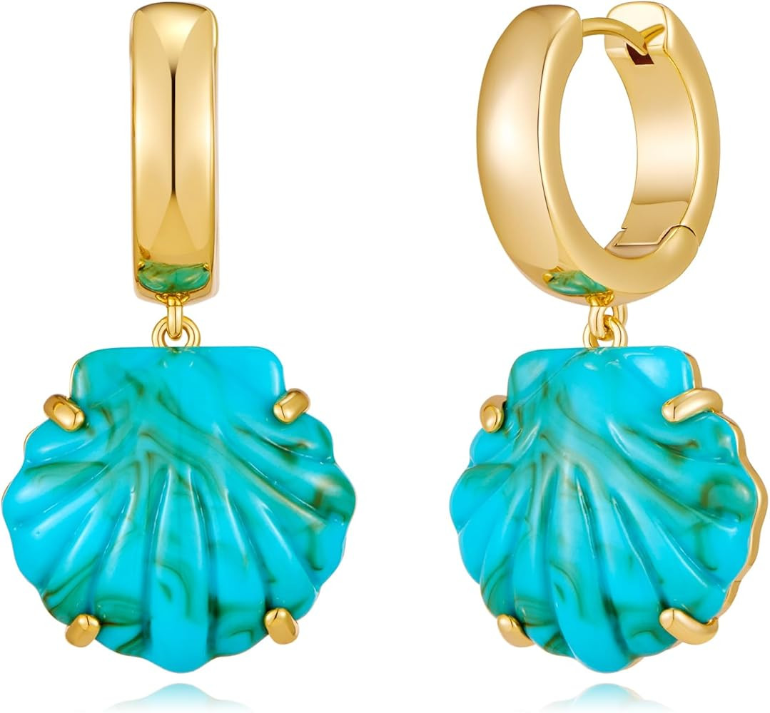 LILIE&WHITE Gold Shell Earrings For Women Chic Summer Blue Seashell Earrings Trendy shell Dangle ... | Amazon (US)