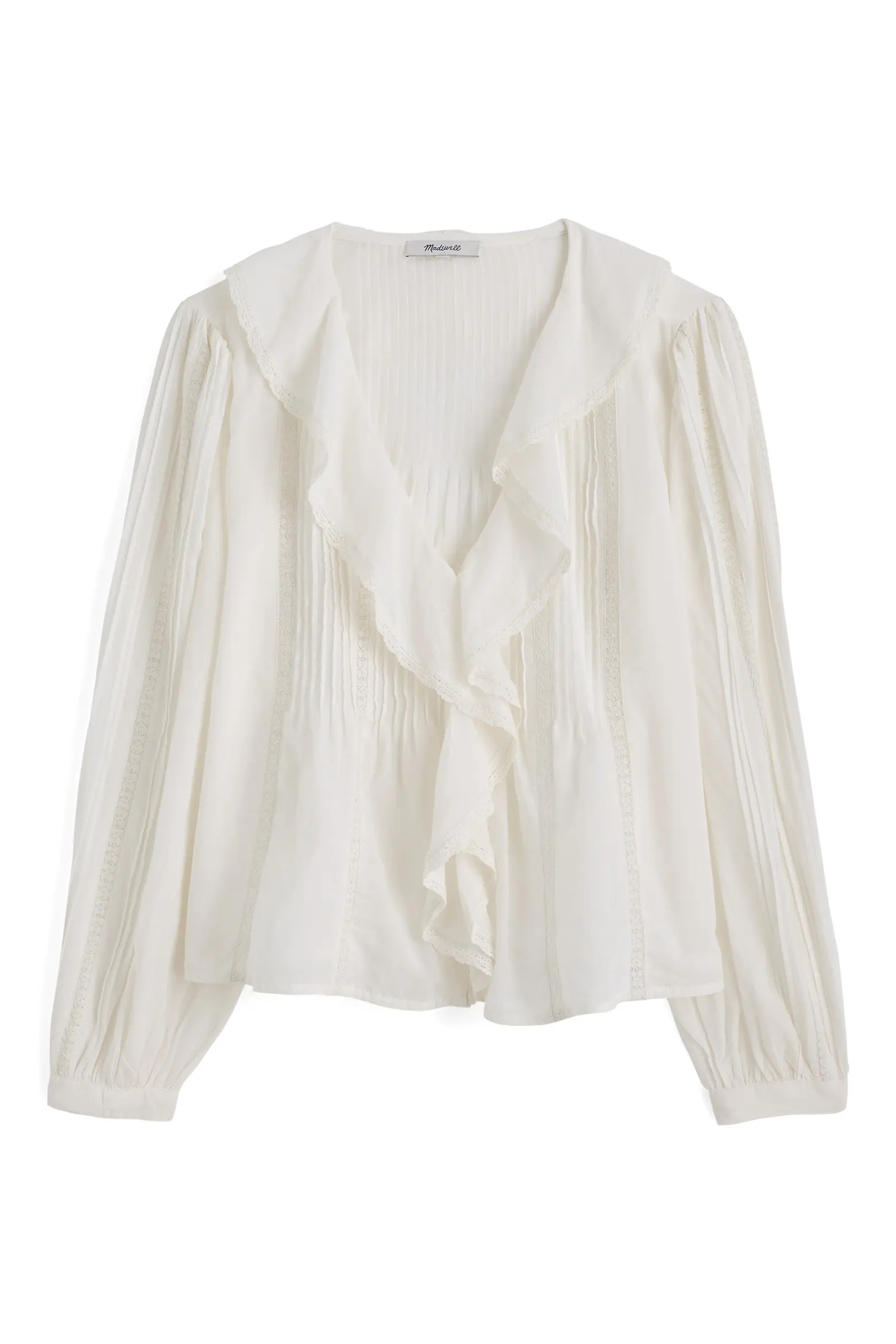Madewell Lace Insert Ruffle Pintuck Long Sleeve Top (Women) | Nordstrom | Nordstrom