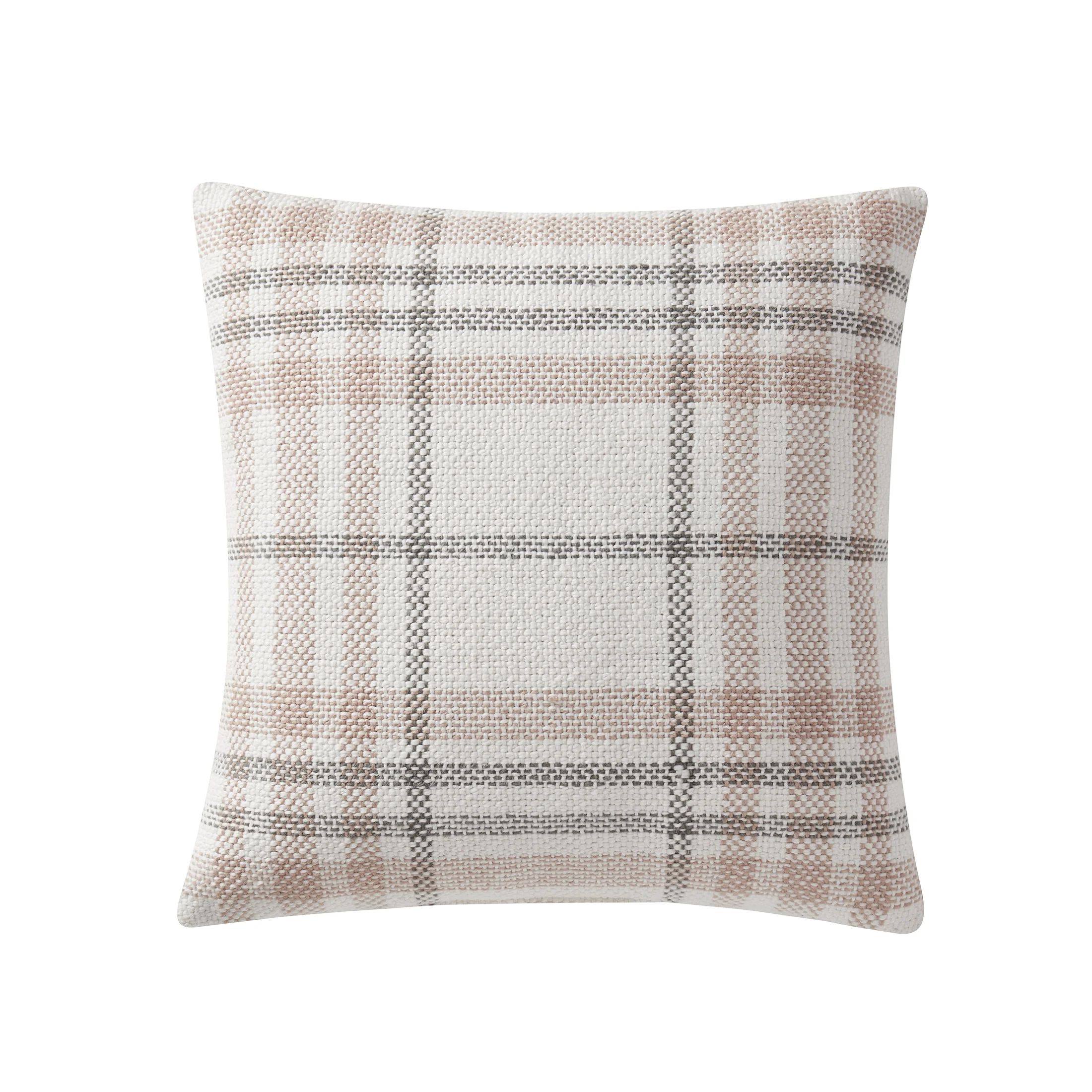 My Texas House 20" x 20" Ophelia Taupe Plaid Cotton Decorative Pillow - Walmart.com | Walmart (US)