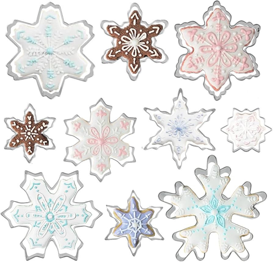 Snowflake Cookie Cutter Set of 10 pcs, Stainless Steel Snowflake Shaped Christmas Cookie Cutters ... | Amazon (US)