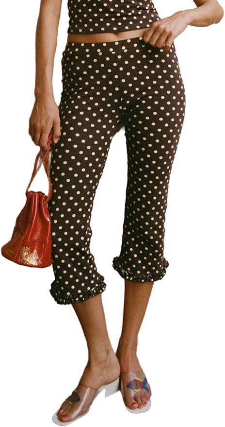LILTWIST Women Y2k Polka Dot Printed Capris Cute Low Rise Stretchy Cropped Pants Side Bow Tie Ski... | Amazon (US)