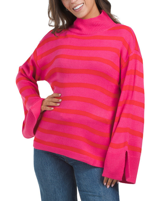 Slayder Striped Turtleneck Wide Sleeve Sweater | TJ Maxx