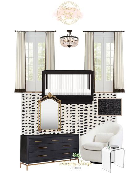 Modern black and white nursery 

Black crib, acrylic crib, dresser changing table, glider, gold mirror, acrylic end table 

#LTKbump #LTKhome #LTKbaby