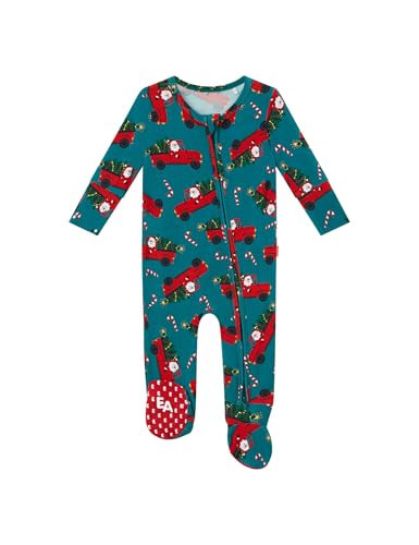 EASWEET Bamboo Viscose Footie Christmas Pajamas for Baby Boys and Girls Double Zipper One-Piece PJs,Santa Cruise,Newborn | Amazon (US)