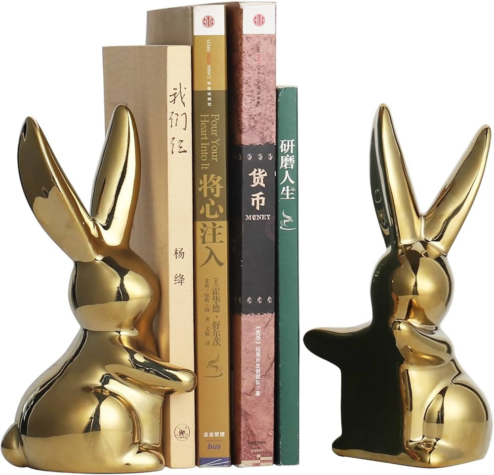 Rabbit Decorative Bookends,Bookends for Shelves,Shelf Decoration,Sturdy Bookends for Heavy Books ... | Amazon (US)