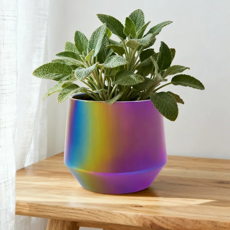 Mainstays Cosmo 8.25" x 8.25" x 7" Round Iridescent Black Ceramic Planter | Walmart (US)