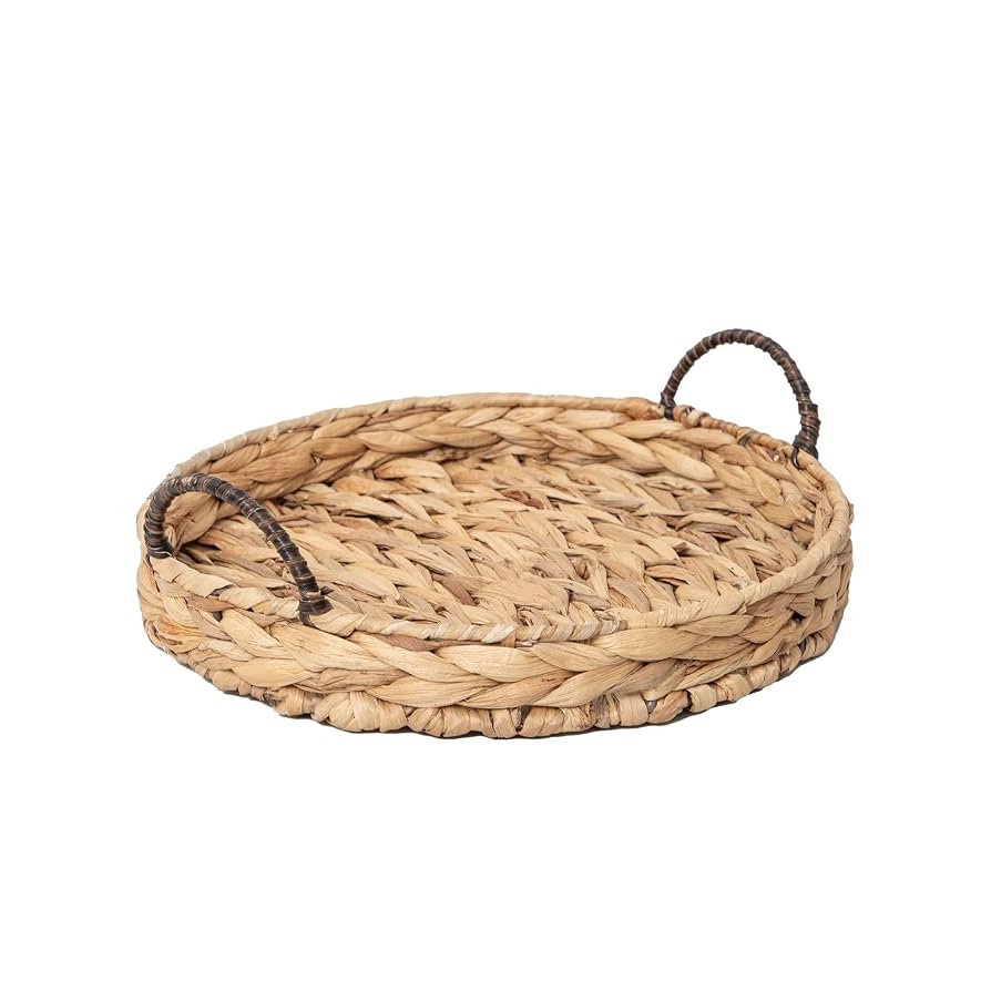 Water Hyacinth Round Tray Natural Coffee Table Tray with Handles Ottoman Table Trays for Coffee, ... | Amazon (US)