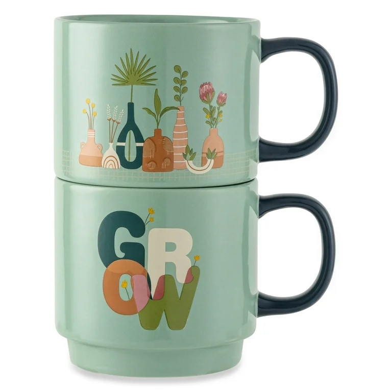 Thyme & Table 2 Pack Stacking Plant and Grow Gardens Green Mugs 14.2 fl oz, Stoneware | Walmart (US)