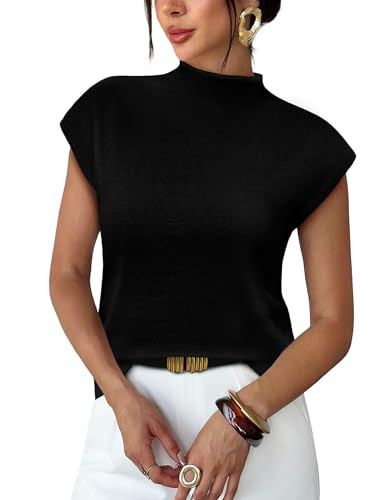 Sampeel Womens Short Sleeve Sweater Mock Neck Summer Top Dressy Casual Basic Knit Pullover Shirt | Amazon (US)