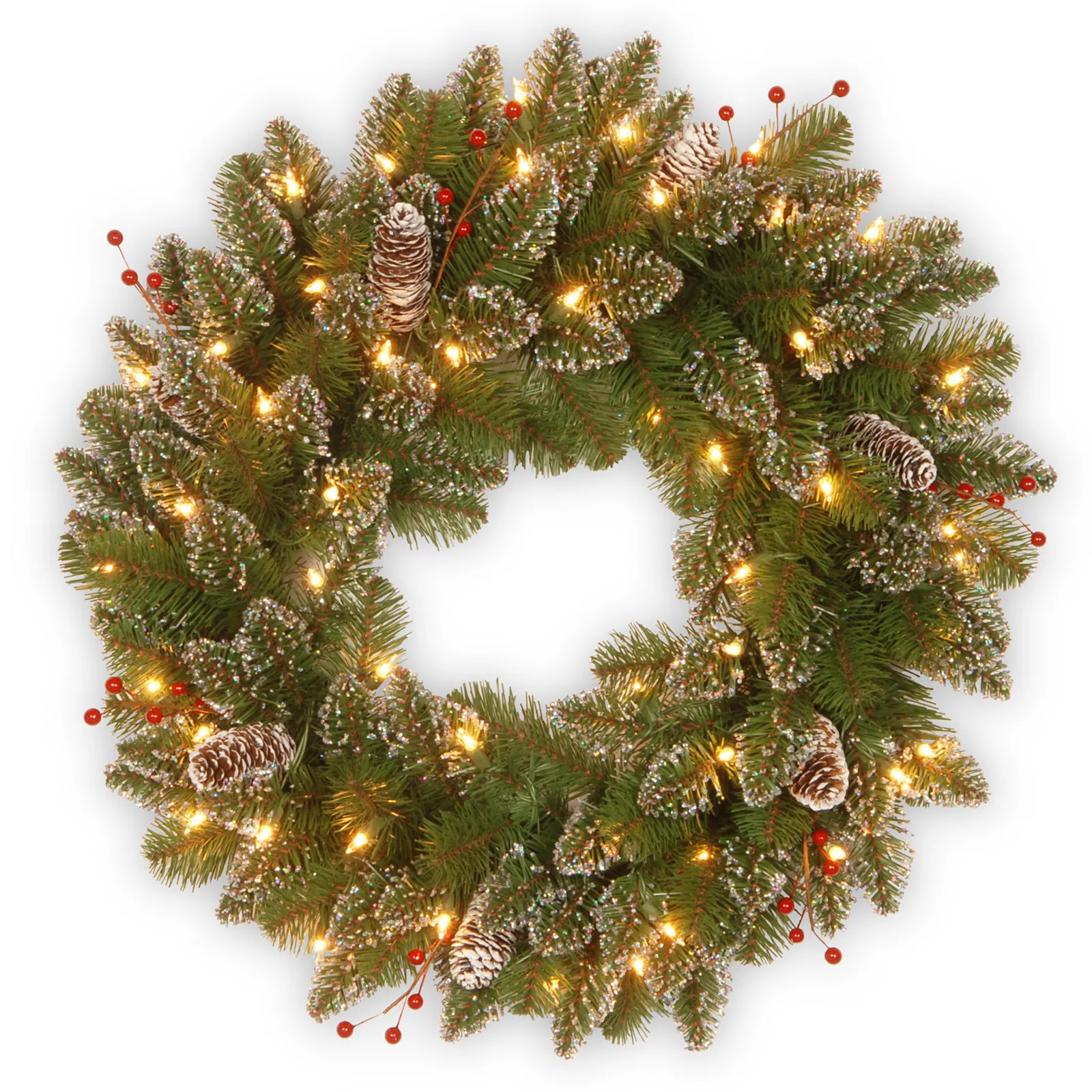 24-in. Pre-Lit Glitter Pinecone & Berry Mountain Spruce Wreath, Green | Kohl's