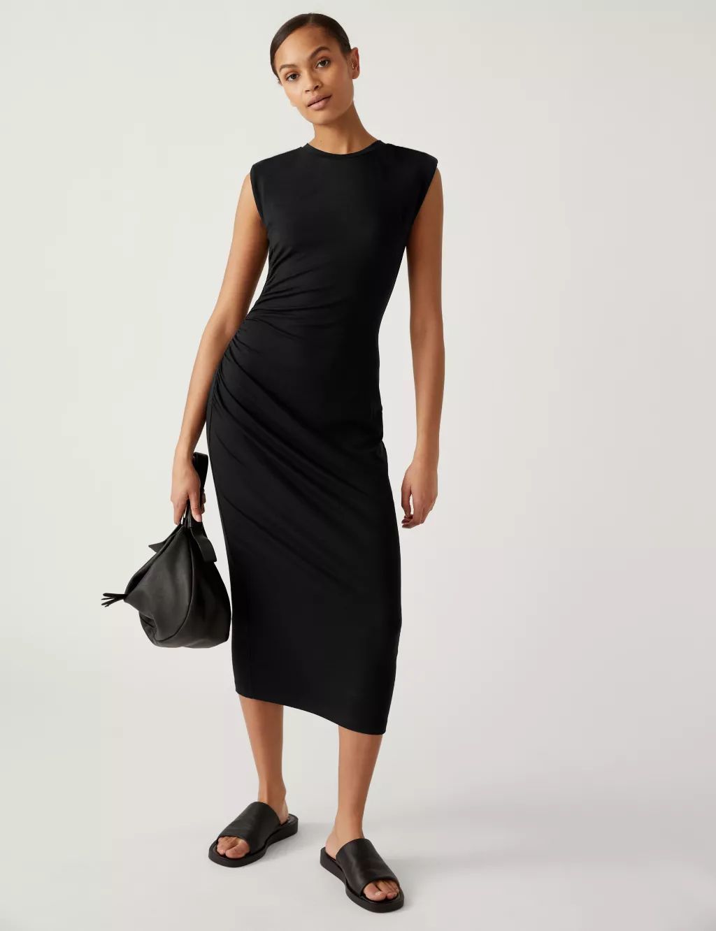 Jersey Round Neck Ruched Midi Bodycon Dress | Marks & Spencer (UK)
